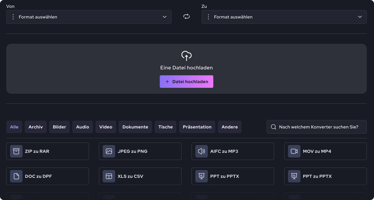 Hauptbild der Konverter - Dateikonvertierungseinstellungen