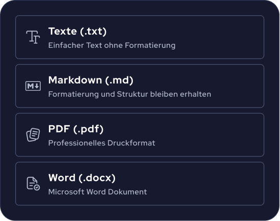 Chat-Export in verschiedene Formate - Markdown, TXT, PDF, Word