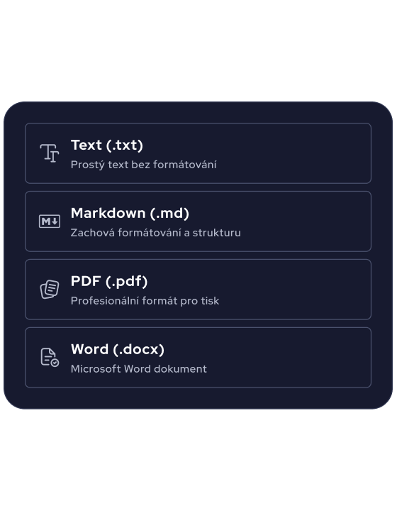 Export chatu do různých formátů - Markdown, TXT, PDF, Word