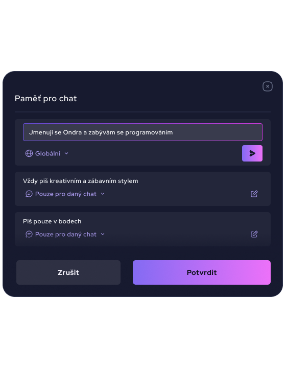 Globální paměť chatu - ukládání informací pro opakované použití